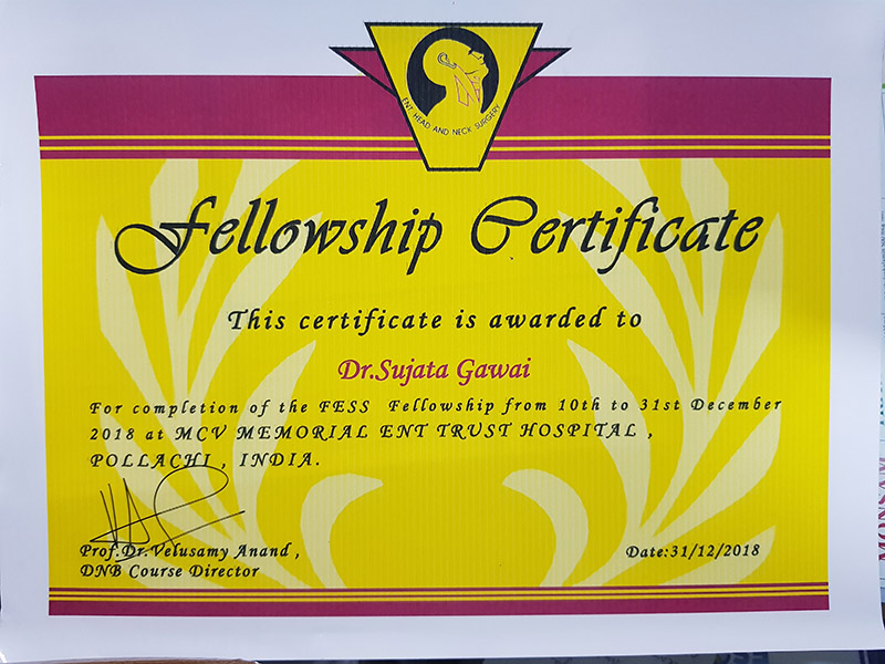 For completion of FESS at MVC Memorial ENT Trust Hospital, Pollachi, India